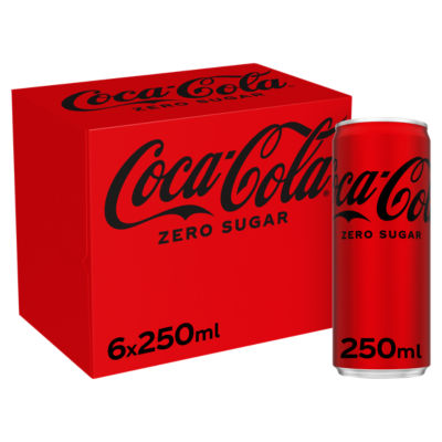 Coca-Cola Zero Sugar soft drink 6x250ml cans, UK version