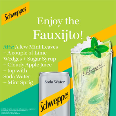 Schweppes soda water 12 x 150ml cans, imported from the UK