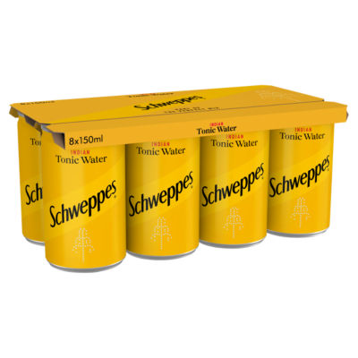 Schweppes Indian Tonic Water 8x150ml cans, imported from the UK