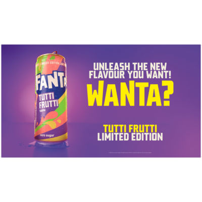 Fanta Tutti Frutti Zero Sugar soft drink 250ml - British product