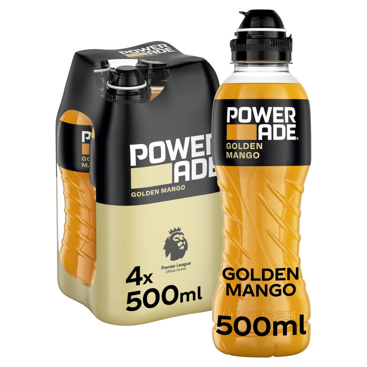 Powerade Golden Mango sports drink 4 x 500ml, imported from the UK