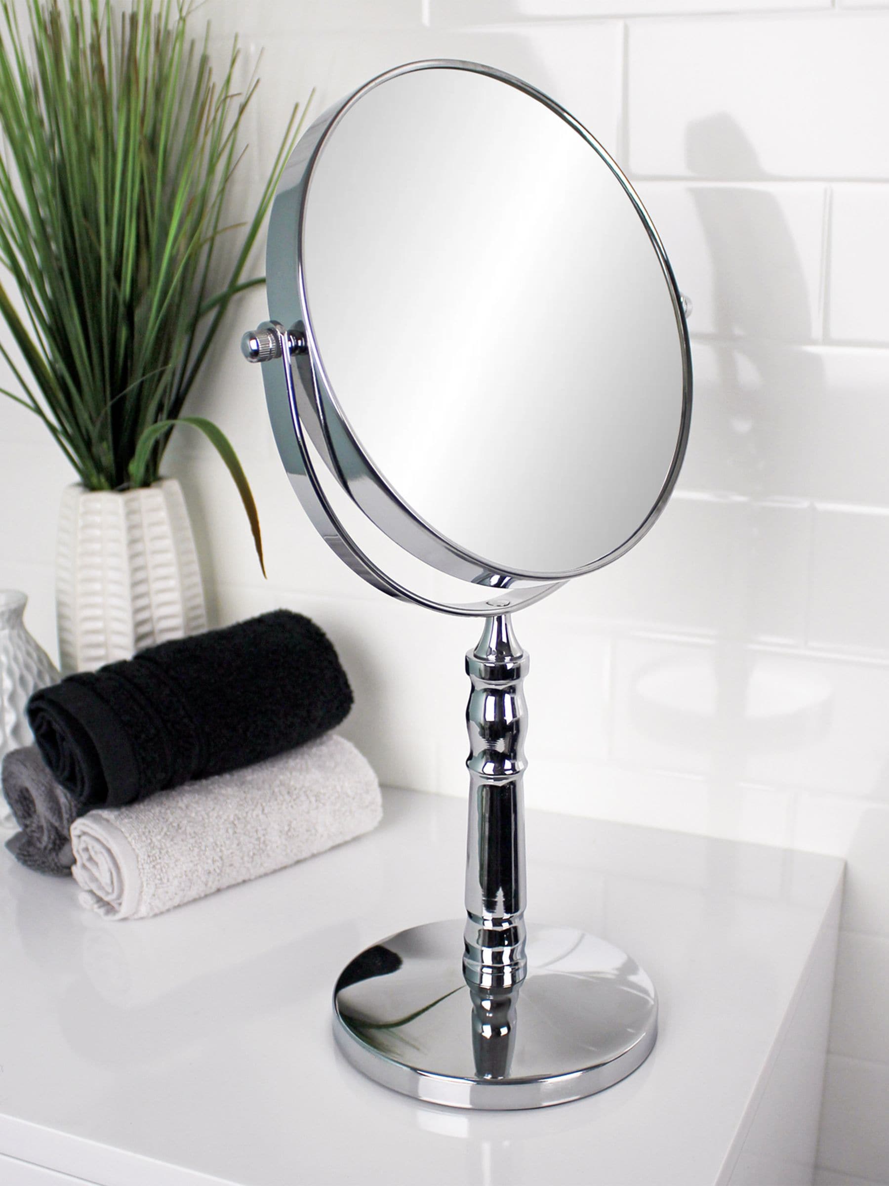 Showerdrape chrome round 5x magnification reversible vanity mirror 38cm x 19cm (British brand)