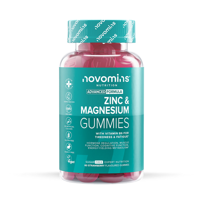 Novomins Zinc Magnésium Vitamine B6 Saveur Fraise Supplément 60 Gummies