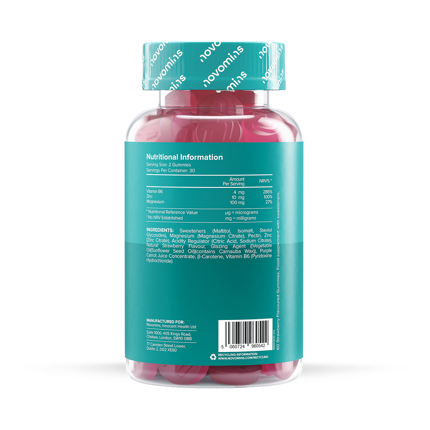 Novomins Zinc Magnesium B6 Strawberry Gummies 60 Count imported from the UK