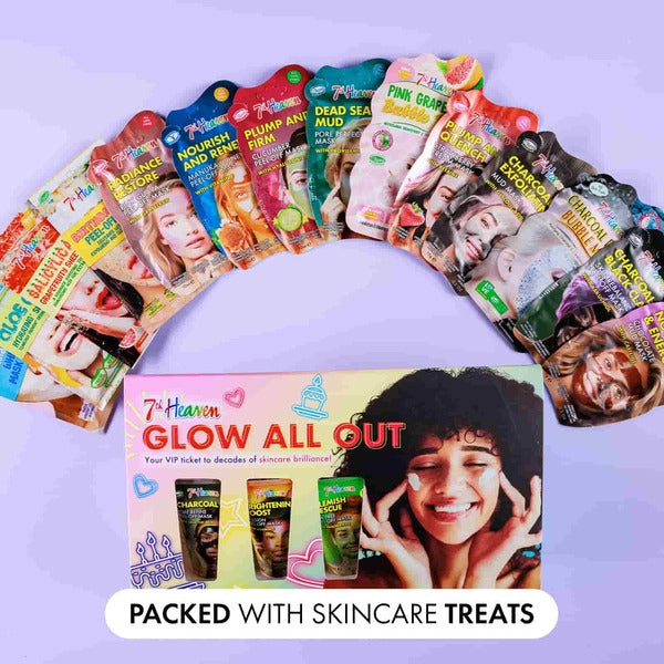 7th Heaven Glow All Out face mask gift set 3 tubes and 14 sachets (British brand)