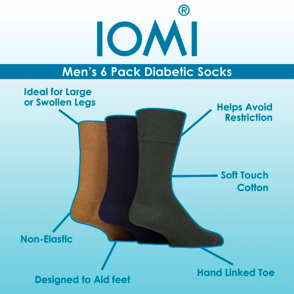 IOMI men's Gentle Grip diabetic socks 6 pack - British product
