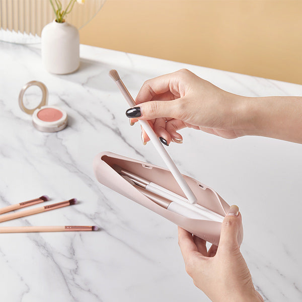 Livingandhome magnetic silicone makeup brush holder 2 pack khaki pink (British brand)