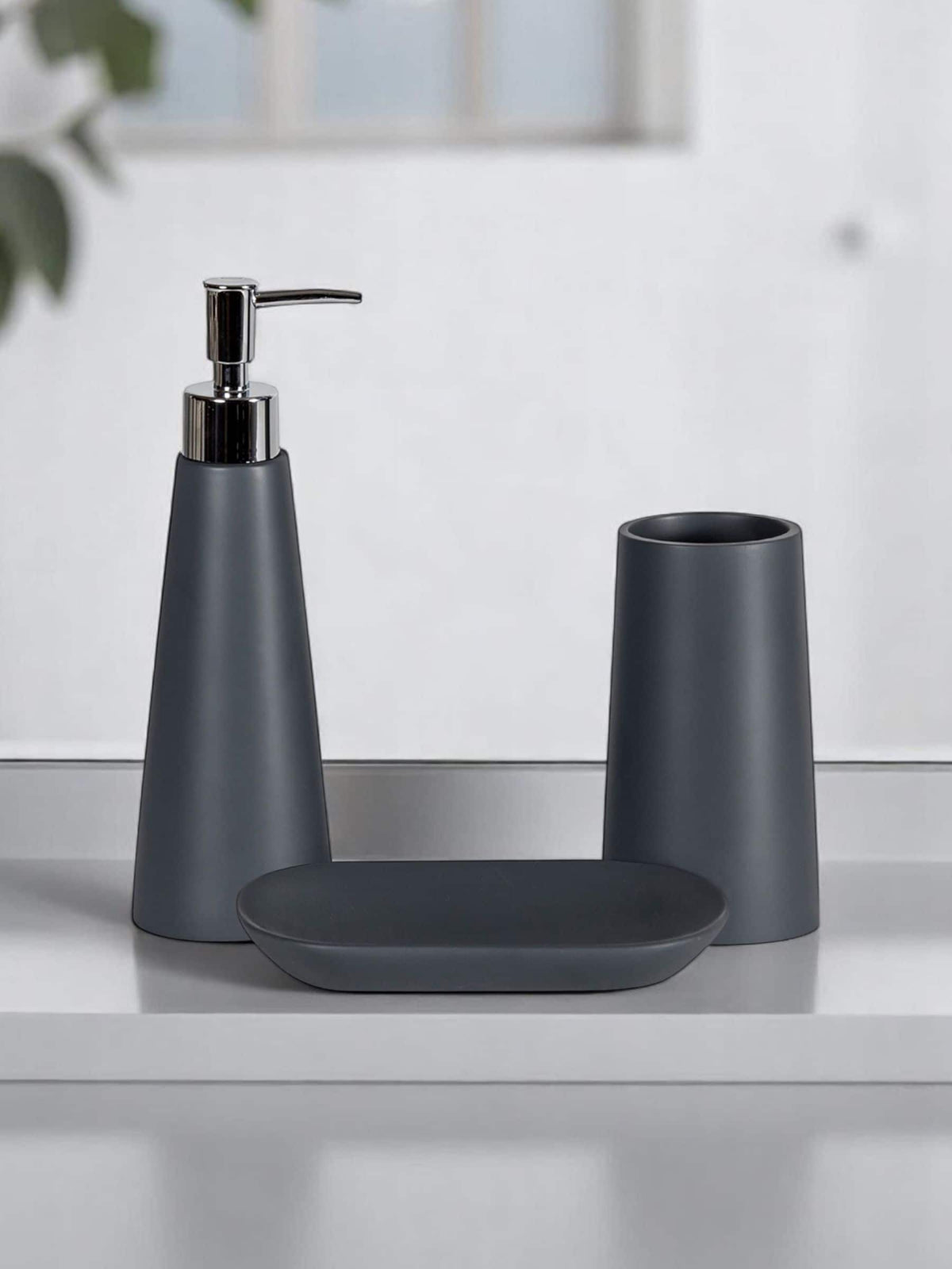 Showerdrape Grey Alto bathroom accessory set of 3, imported from the UK