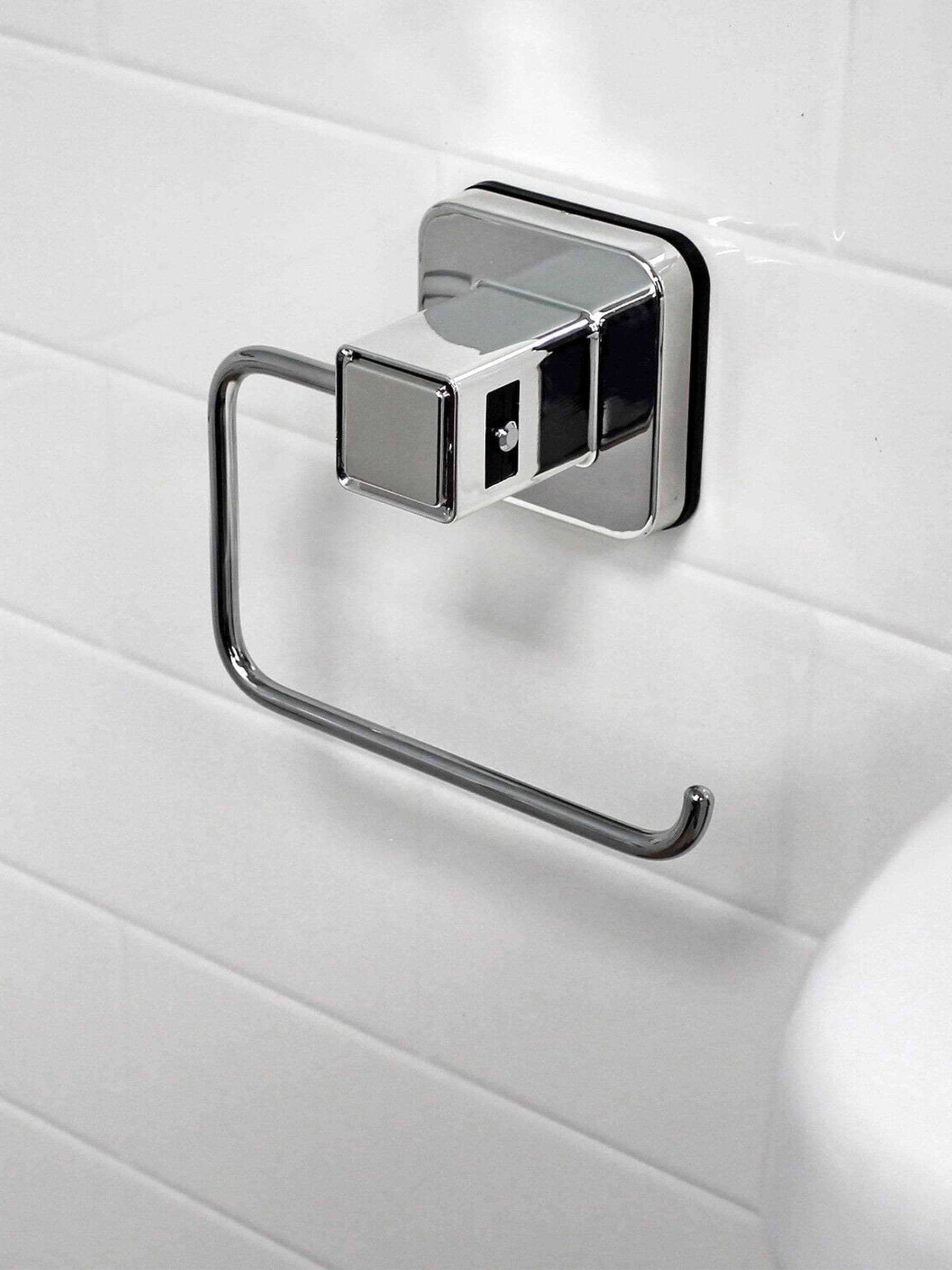 Showerdrape Chrome Suction Wall Mounted Toilet Roll Holder Pushloc