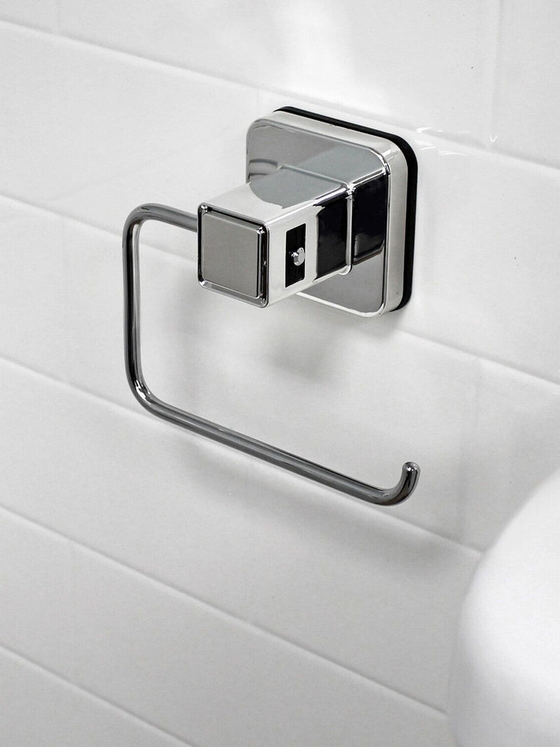 Showerdrape Chrome Suction Wall Mounted Toilet Roll Holder Pushloc