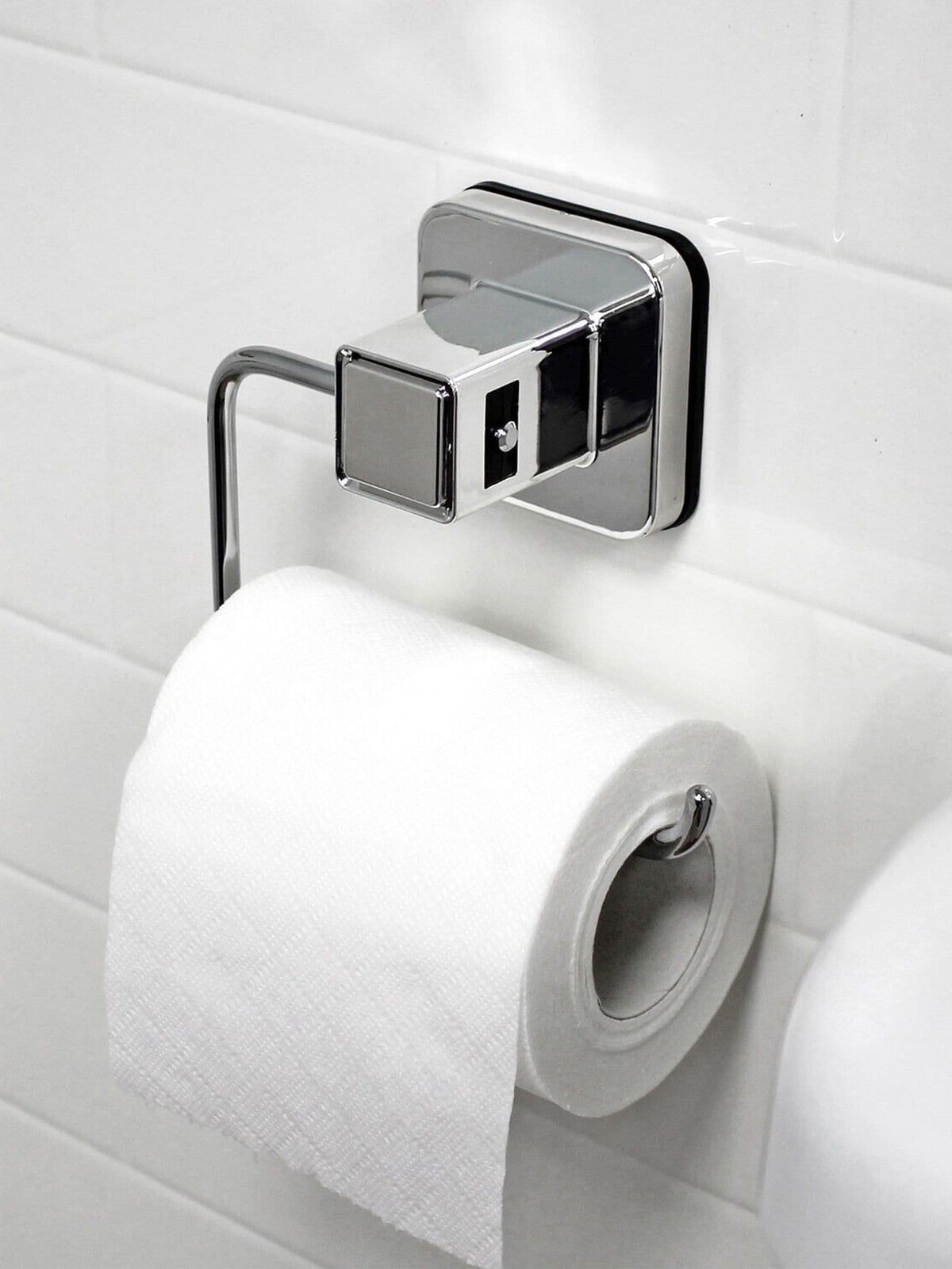 Showerdrape Chrome Suction Wall Mounted Toilet Roll Holder Pushloc