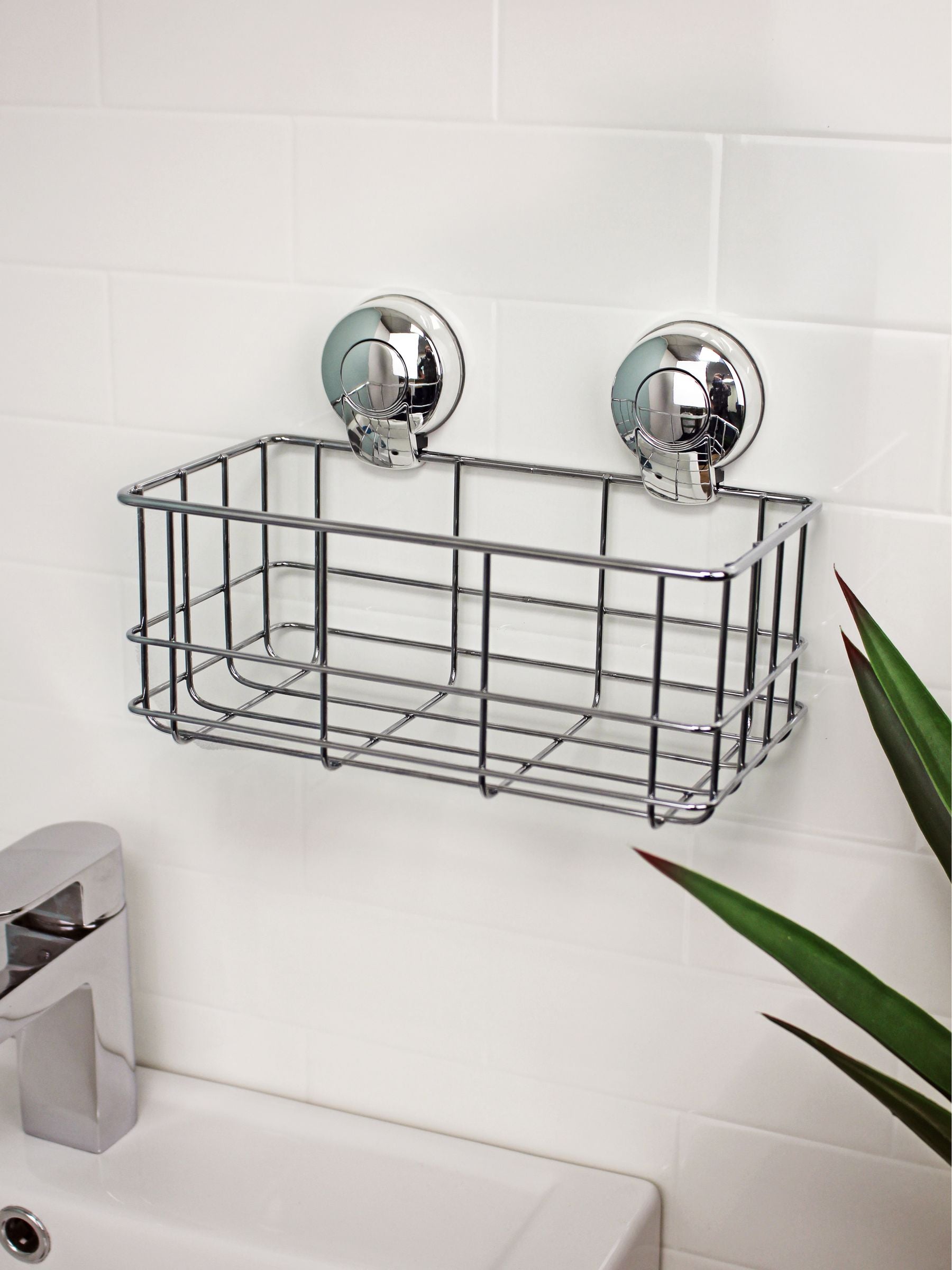 Showerdrape chrome suction bottle basket wall mounted (British brand)