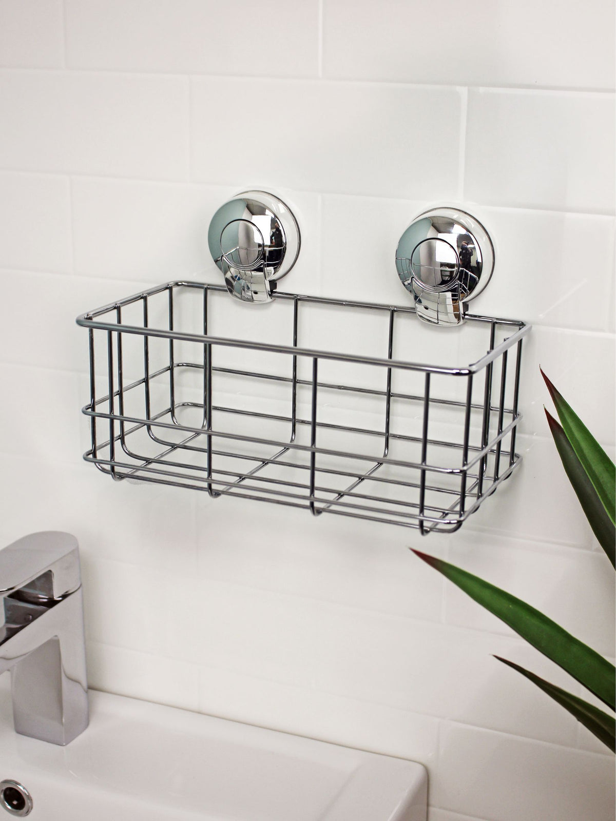 Showerdrape chrome suction bottle basket wall mounted (British brand)