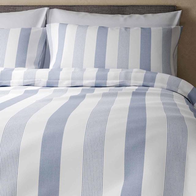 M&S Hadley Pure Cotton Striped Bedding Set Single-Super King Blue Mix