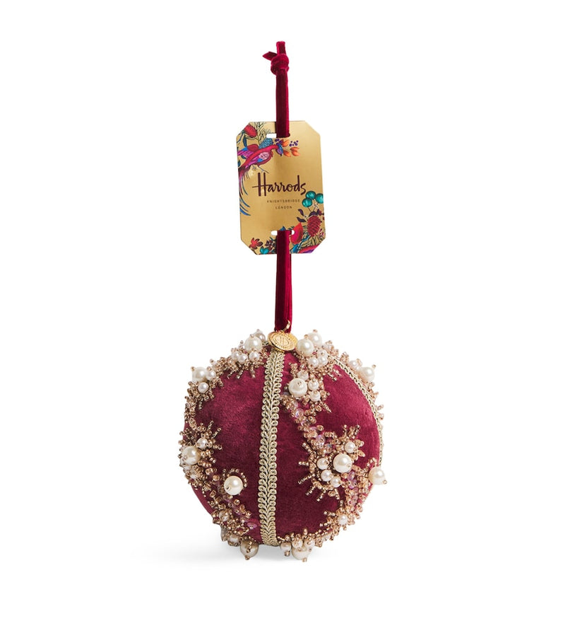 Harrods velvet jewelled Christmas bauble (British brand)