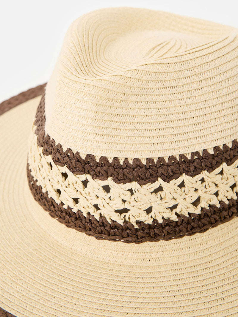 Oliver Bonas cream open weave fedora hat, imported from the UK