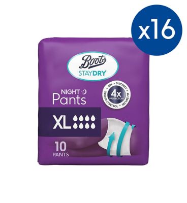 Boots Staydry Night Pants XL - 160 Pants (16 Pack Bundle) GOODS Boots   