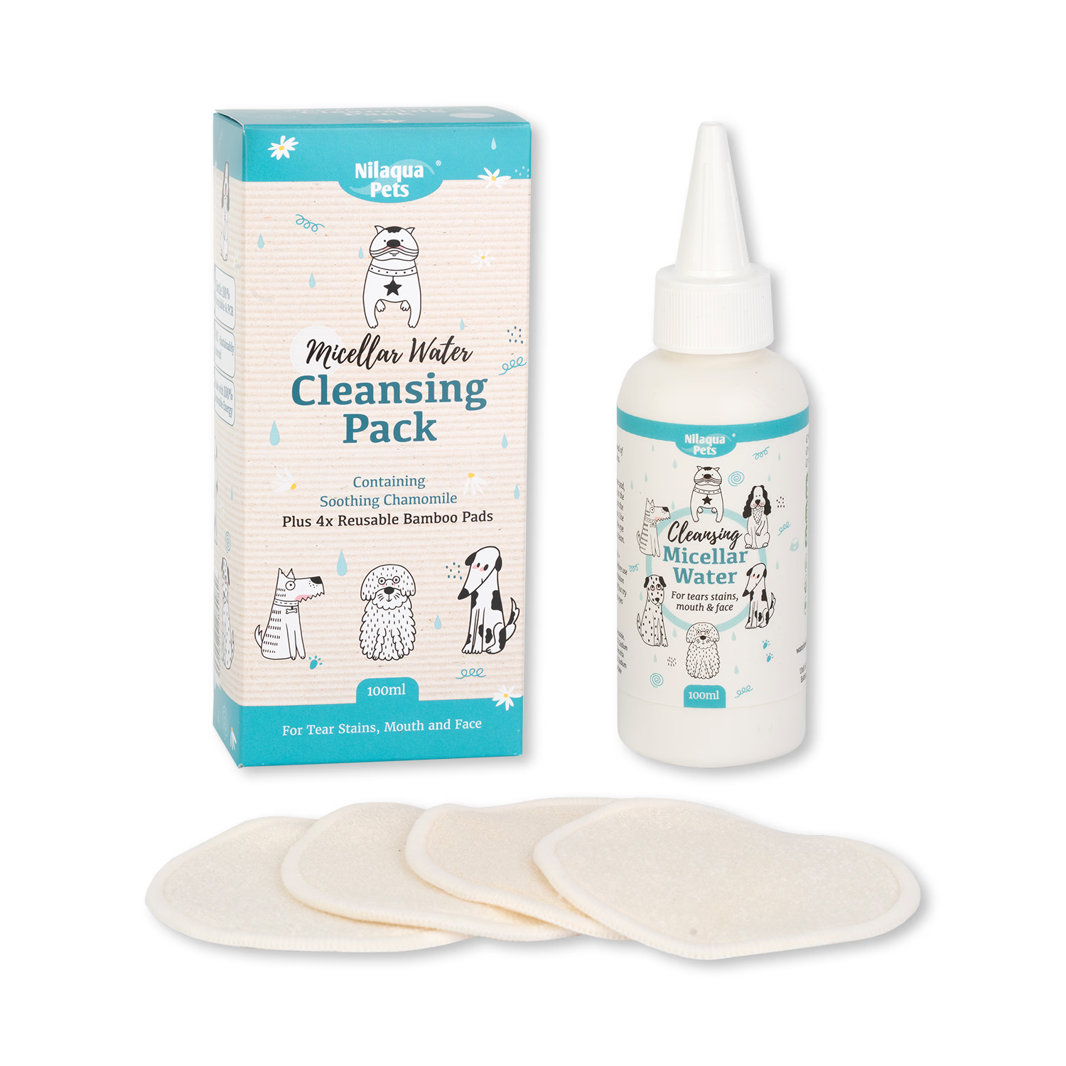 pet micellar water face kit and bamboo pads, imported from the UK