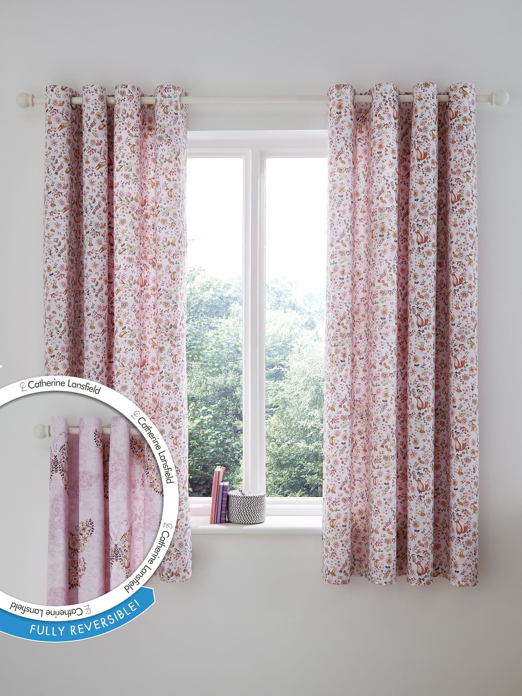 Catherine Lansfield pink butterfly curtains 168x183cm, imported from the UK