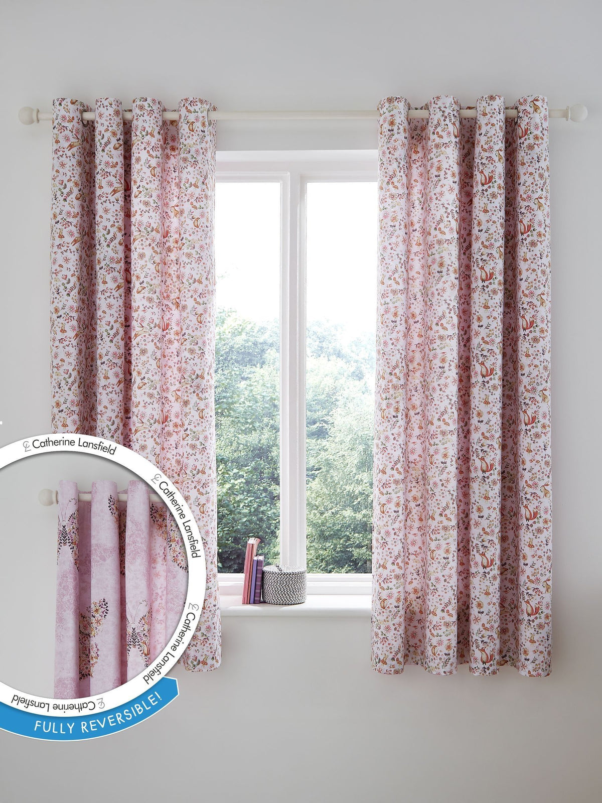 Catherine Lansfield pink butterfly curtains 168x183cm, imported from the UK