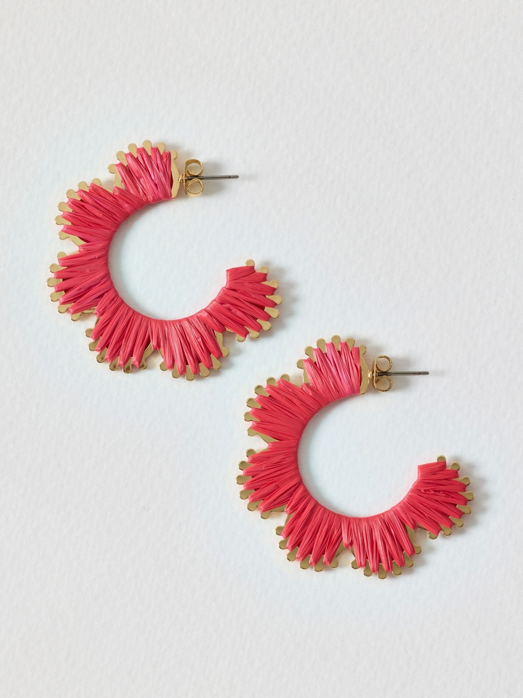 Oliver Bonas pink woven curved edge hoop earrings, imported from the UK