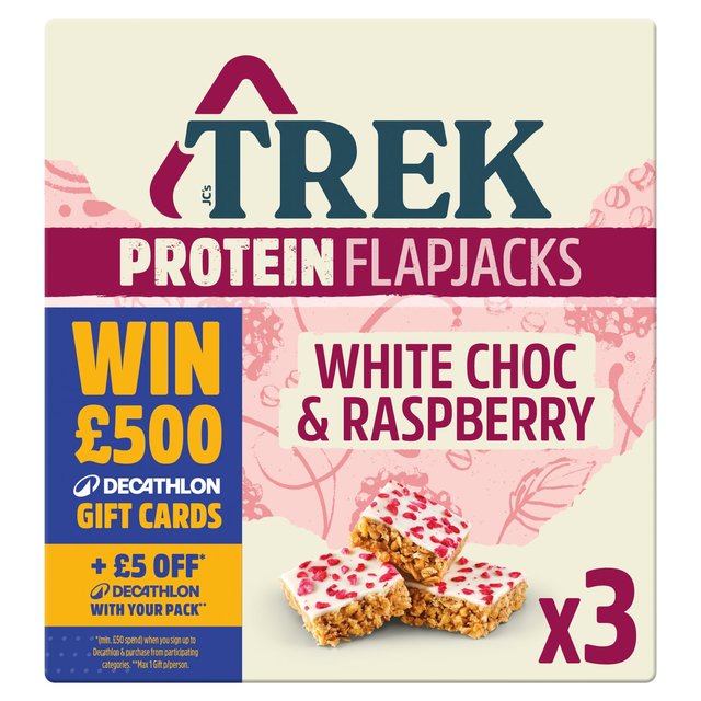 TREK White Choc & Raspberry Protein Flapjacks Multipack   3 x 50g