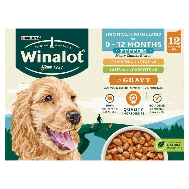 Winalot Meaty Chunks Puppy Mixed in Gravy Wet Dog Food    12 x 100g GOODS M&S   