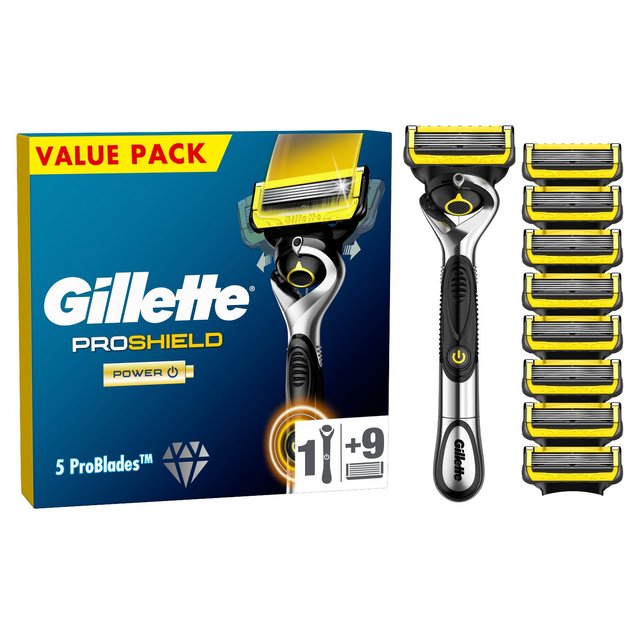 Gillette ProShield Power Razor + 8 Razor Blades Pack GOODS M&S   