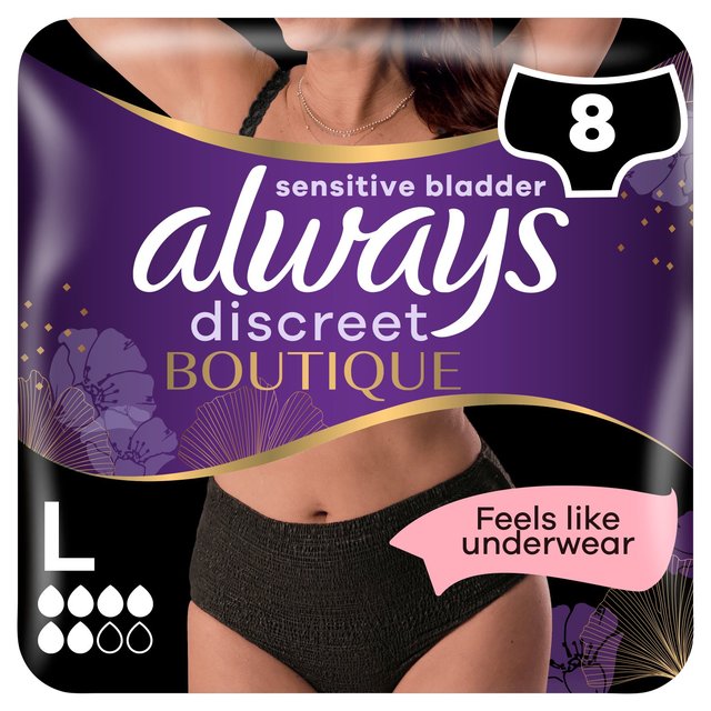 Always Discreet Incontinence Pants Boutique Underwear Black L   8 per pack