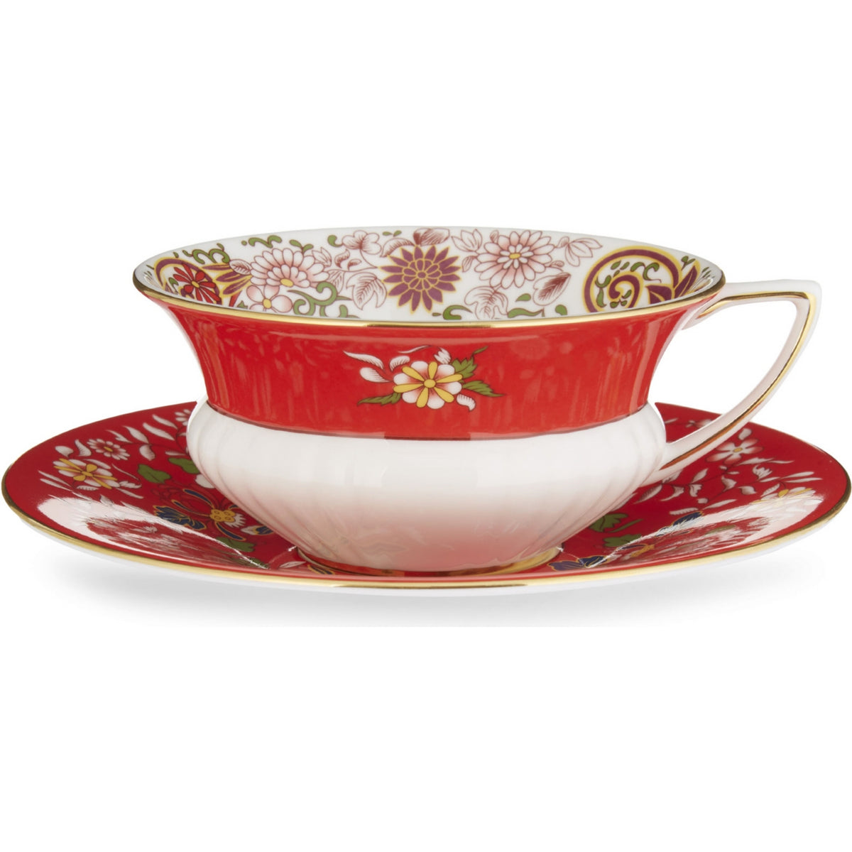 Wedgwood Wonderlust Crimson Orient teacup and saucer, imported from the UK