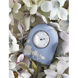 Wedgwood Magnolia Blossom jasperware mantel clock 13cm, imported from the UK