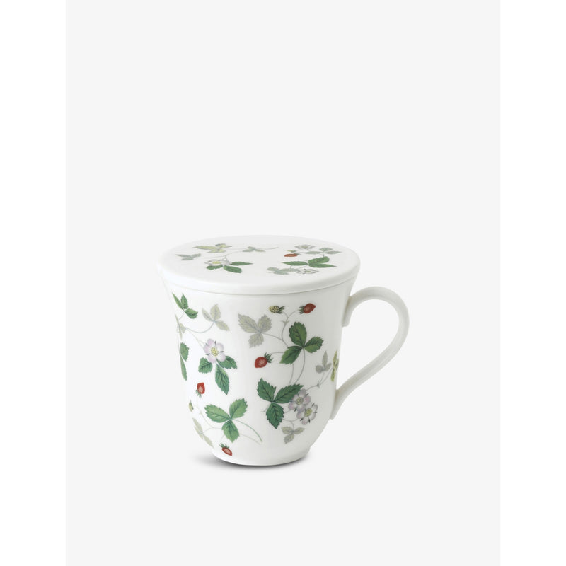 Wedgwood Wild Strawberry mug with lid, fine bone china (British brand)
