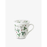 Wedgwood Wild Strawberry mug with lid, fine bone china (British brand)