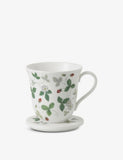 Wedgwood Wild Strawberry mug with lid, fine bone china (British brand)