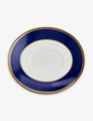selfridges Wedgwood Iconic Fine Bone China Sauce Boat Stand, Renaissance Gold, 18.8 x 20.8cm- Buy online at McGrocer