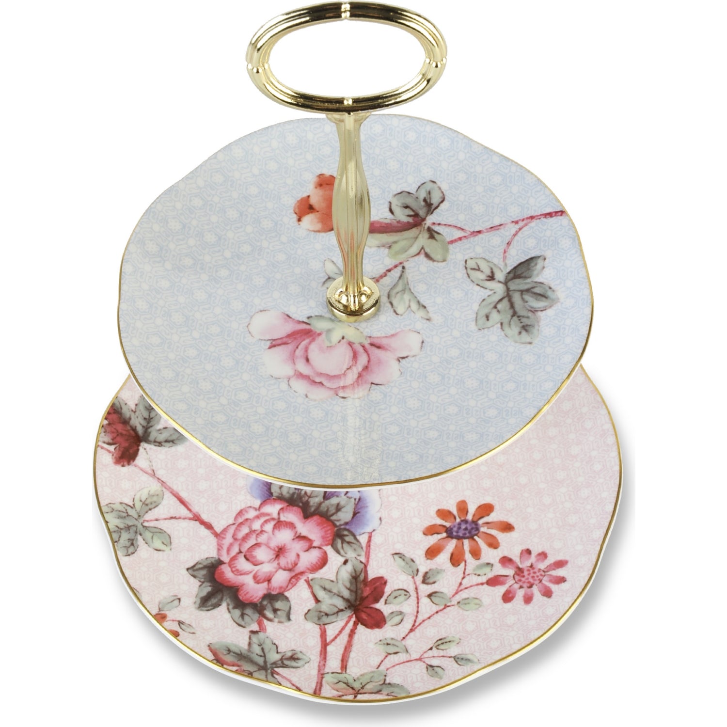 Cuckoo two-tier cake stand in bone china, imported from the UK