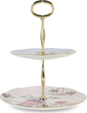Cuckoo two-tier cake stand in bone china, imported from the UK