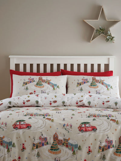 Next Catherine Lansfield Natural Christmas Town Reversible Duvet Cover Set- Buy online at McGrocer