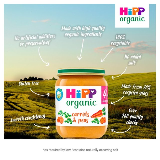 HiPP Organic Carrots & Peas Baby Food 4+ months   125g GOODS M&S   