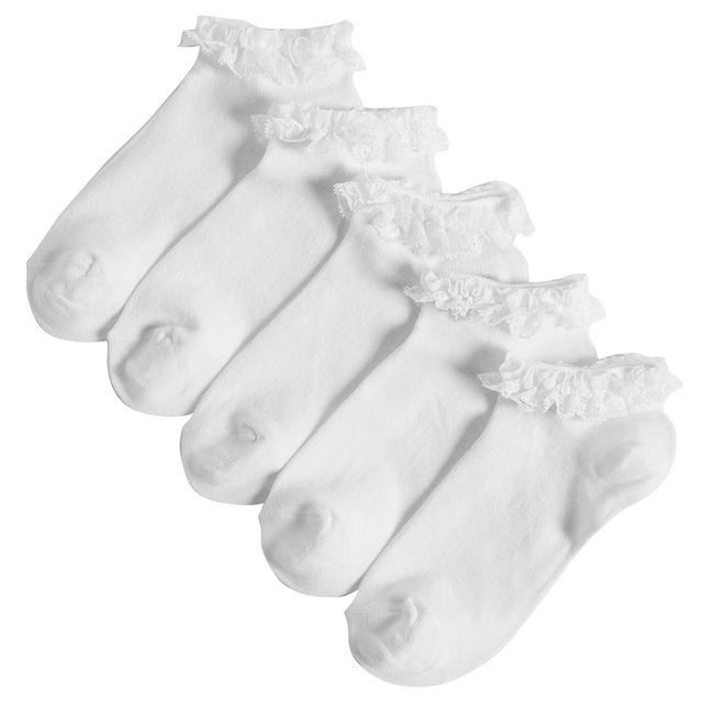 M&S Kids 5 Pack Frill Edge Socks Size 8-7 White