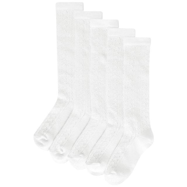 M&S Girls 5pk Knee High Pelerine Socks 8-7 White GOODS M&S   