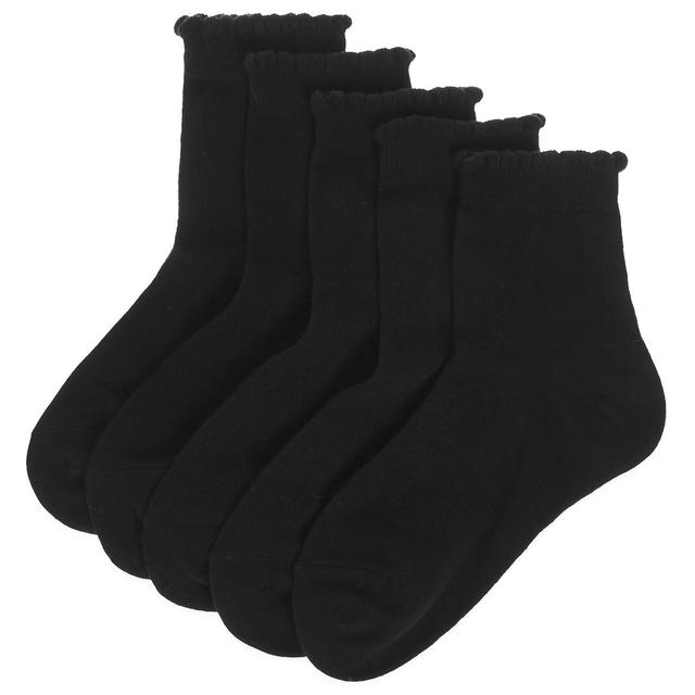 M&S Girls 5 Pack of Short Picot Socks Size 8-7 Black