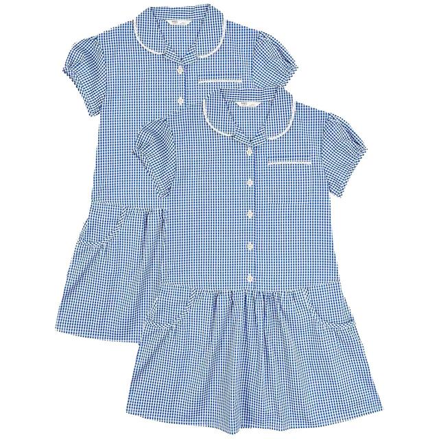 M&S Girls Cotton Gingham School Dresses '5-6 Years Mid Blue   2 per pack