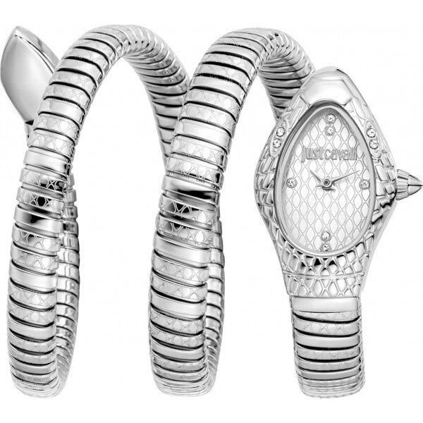 Just Cavalli Silver Ladies Signature Snake Aurela watch, imported from the UK