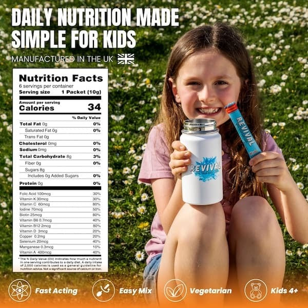 Revival kids multi-vitamin drink orange pineapple 6 pack, imported from the UK