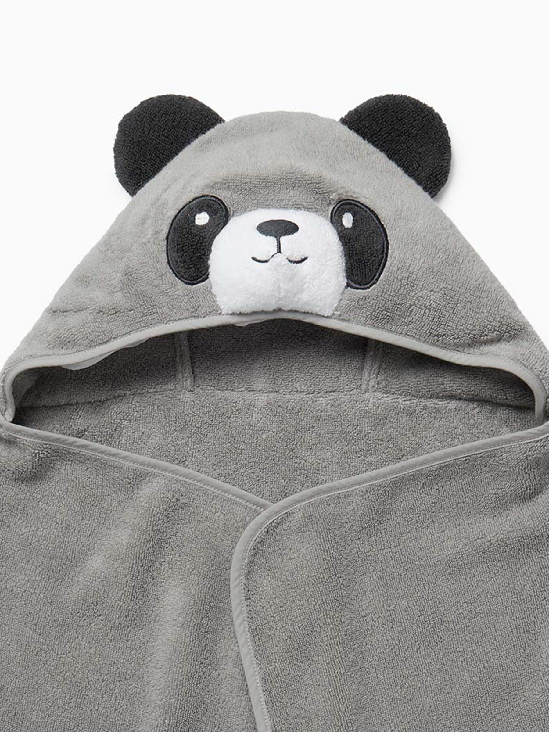 MORI grey Panda Panda cotton kids hooded towel - British product