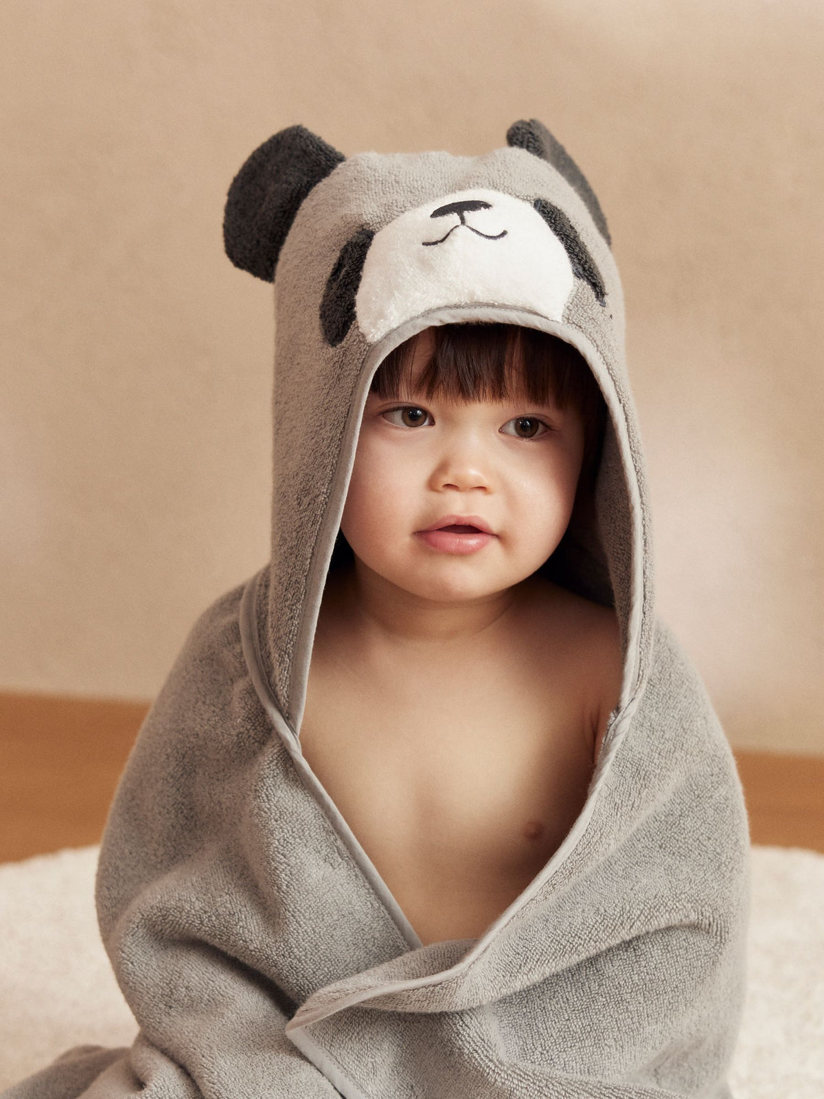 MORI grey Panda Panda cotton kids hooded towel - British product