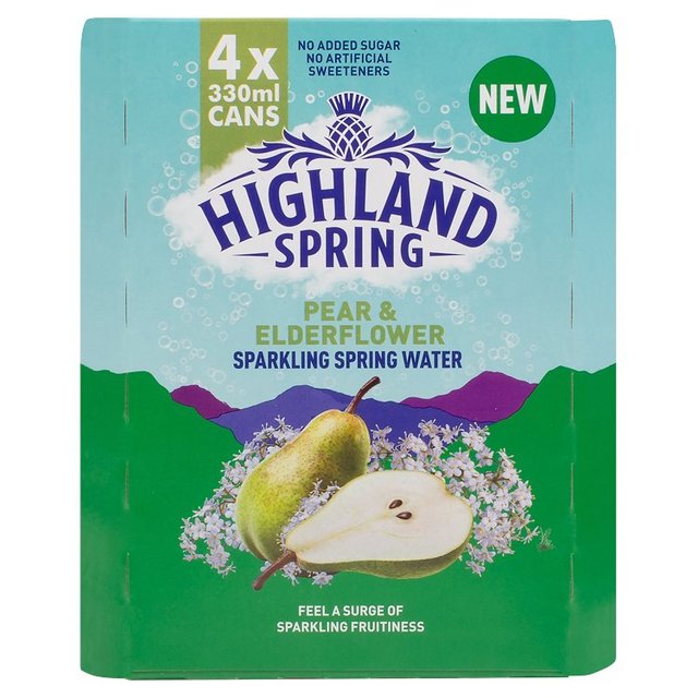 Highland Spring Sparkling Water Pear & Elderflower   4 x 330ml GOODS M&S   