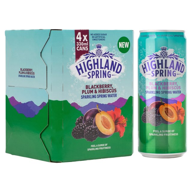 Highland Spring Sparkling Water Blackberry Plum & Hibiscus   4 x 330ml GOODS M&S   