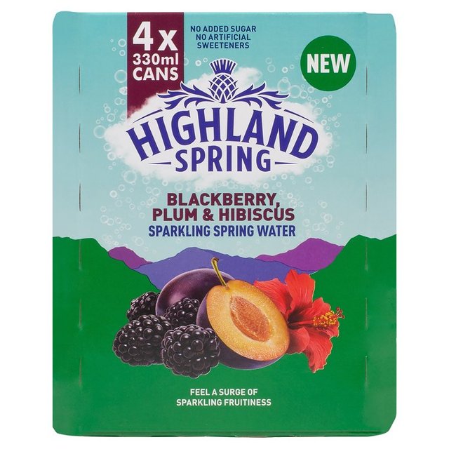 Highland Spring Sparkling Water Blackberry Plum & Hibiscus   4 x 330ml GOODS M&S   